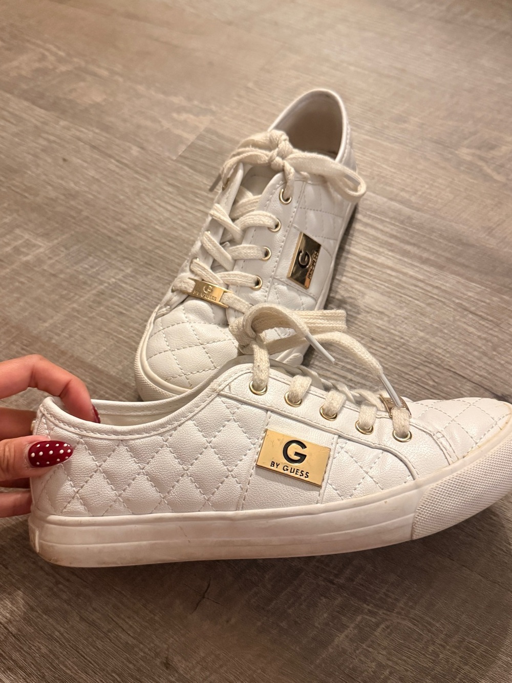 GUESS Quilted White Sneakers with Gold Logo Accents